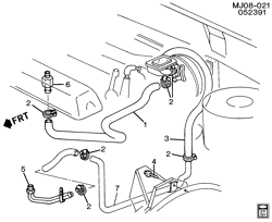 FRONT END SHEET METAL-HEATER-VEHICLE MAINTENANCE Cadillac Cimarron 1982-1982 J HOSES & PIPES/HEATER (L46,EXC (C60))