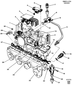 FUEL SYSTEM-EXHAUST-EMISSION SYSTEM Chevrolet Beretta 1994-1996 L THROTTLE BODY W/INTAKE MANIFOLD AND RAIL/MPFI (MODEL431)(LN2/2.2-4)