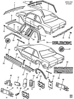 BODY MOLDINGS-SHEET METAL-REAR COMPARTMENT HARDWARE-ROOF HARDWARE Buick Lesabre 1990-1991 H37 MOLDINGS/BODY