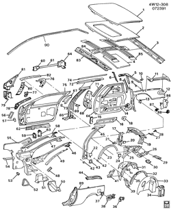 BODY MOLDINGS-SHEET METAL-REAR COMPARTMENT HARDWARE-ROOF HARDWARE Buick Regal 1991-1991 W19 SHEET METAL/BODY-SIDE FRAME, DOOR & ROOF