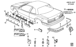 BODY MOLDINGS-SHEET METAL-REAR COMPARTMENT HARDWARE-ROOF HARDWARE Buick Regal 1992-1992 W57 MOLDINGS/BODY-BELOW BELT(BX4,EXC (BW2))
