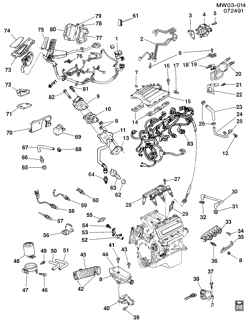 SISTEMA DE COMBUSTÍVEL-ESCAPE-SISTEMA DE EMISSÕES Buick Regal 1989-1991 W EMISSION CONTROLS-V6 (LH0/3.1T)