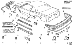 BODY MOLDINGS-SHEET METAL-REAR COMPARTMENT HARDWARE-ROOF HARDWARE Buick Regal 1988-1991 W57 MOLDINGS/BODY-BELOW BELT(B97)