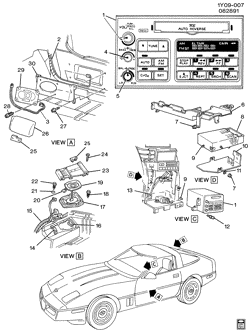 BODY MOUNTING-AIR CONDITIONING-AUDIO/ENTERTAINMENT Chevrolet Corvette 1990-1992 Y AUDIO SYSTEM (EXC (UX0))