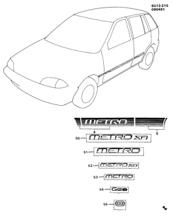 МОЛДИНГИ КУЗОВА-ЛИСТОВОЙ МЕТАЛ-ФУРНИТУРА ЗАДНЕГО ОТСЕКА-ФУРНИТУРА КРЫШИ Chevrolet Sprint 1990-1990 M68 MOLDINGS/BODY