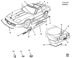 BODY MOLDINGS-SHEET METAL-REAR COMPARTMENT HARDWARE-ROOF HARDWARE Chevrolet Corvette 1987-1990 Y MOLDINGS/BODY