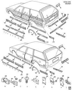 BODY MOLDINGS-SHEET METAL-REAR COMPARTMENT HARDWARE-ROOF HARDWARE Buick Century 1991-1991 A35 MOLDINGS/BODY-BELOW BELT