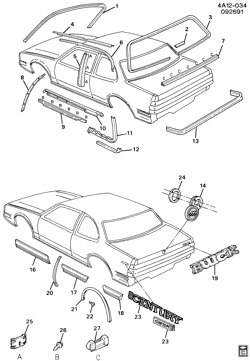 BODY MOLDINGS-SHEET METAL-REAR COMPARTMENT HARDWARE-ROOF HARDWARE Buick Century 1992-1993 A37 MOLDINGS/BODY