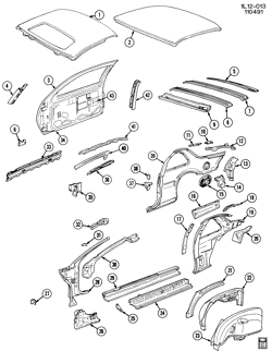 BODY MOLDINGS-SHEET METAL-REAR COMPARTMENT HARDWARE-ROOF HARDWARE Chevrolet Beretta 1992-1992 L37 SHEET METAL/BODY-SIDE FRAME, DOOR & ROOF