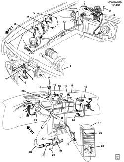 КРЕПЛЕНИЕ КУЗОВА-КОНДИЦИОНЕР-АУДИОСИСТЕМА Cadillac Allante 1989-1990 V A/C CONTROL SYSTEM ELECTRICAL