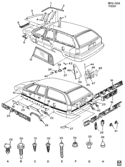 BODY MOLDINGS-SHEET METAL-REAR COMPARTMENT HARDWARE-ROOF HARDWARE Chevrolet Caprice 1991-1992 B35 MOLDINGS/BODY