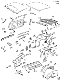 BODY MOLDINGS-SHEET METAL-REAR COMPARTMENT HARDWARE-ROOF HARDWARE Chevrolet Beretta 1987-1991 L37 SHEET METAL/BODY-SIDE FRAME, DOOR & ROOF