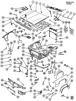 FRONT END SHEET METAL-HEATER-VEHICLE MAINTENANCE Cadillac Funeral Coach 1987-1988 C SHEET METAL/FRONT END