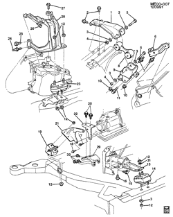 6-ЦИЛИНДРОВЫЙ ДВИГАТЕЛЬ Buick Reatta 1991-1993 E ENGINE & TRANSMISSION MOUNTING-V6 (L27/3.8L)