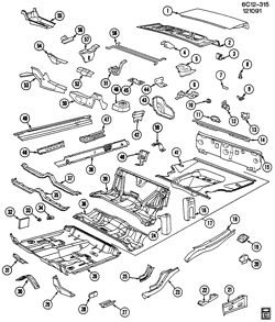 BODY MOLDINGS-SHEET METAL-REAR COMPARTMENT HARDWARE-ROOF HARDWARE Cadillac Fleetwood Limousine 1985-1988 C47 SHEET METAL/BODY-UNDERBODY & REAR END