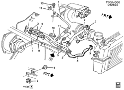 FRONT END SHEET METAL-HEATER-VEHICLE MAINTENANCE Chevrolet Corvette 1986-1987 Y HOSES & PIPES/HEATER & WATER VALVE