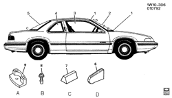 WINDSHIELD-WIPER-MIRRORS-INSTRUMENT PANEL-CONSOLE-DOORS Chevrolet Lumina 1990-1990 W27 GLASS IDENTIFICATION/BODY
