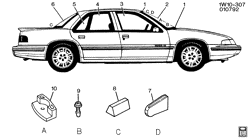 WINDSHIELD-WIPER-MIRRORS-INSTRUMENT PANEL-CONSOLE-DOORS Chevrolet Lumina 1990-1990 W69 GLASS IDENTIFICATION/BODY