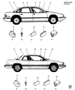 PARE-BRISE - ESSUI-GLACE - RÉTROVISEURS - TABLEAU DE BOR - CONSOLE - PORTES Buick Regal 1988-1991 W GLASS IDENTIFICATION/BODY