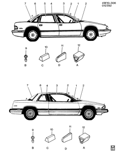 PARE-BRISE - ESSUI-GLACE - RÉTROVISEURS - TABLEAU DE BOR - CONSOLE - PORTES Buick Regal 1992-1996 W GLASS IDENTIFICATION/BODY