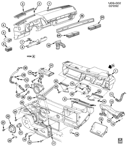 КРЕПЛЕНИЕ КУЗОВА-КОНДИЦИОНЕР-АУДИОСИСТЕМА Chevrolet Cavalier 1986-1990 JF AIR DISTRIBUTION SYSTEM