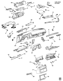 WINDSHIELD-WIPER-MIRRORS-INSTRUMENT PANEL-CONSOLE-DOORS Chevrolet Cavalier 1990-1990 JF INSTRUMENT PANEL PART 1