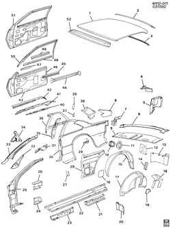 BODY MOLDINGS-SHEET METAL-REAR COMPARTMENT HARDWARE-ROOF HARDWARE Buick Lesabre 1990-1991 H37 SHEET METAL/BODY-SIDE FRAME, DOOR & ROOF