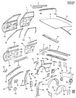 BODY MOLDINGS-SHEET METAL-REAR COMPARTMENT HARDWARE-ROOF HARDWARE Buick Lesabre 1990-1991 H69 SHEET METAL/BODY-SIDE FRAME, DOOR & ROOF