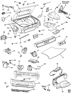BODY MOLDINGS-SHEET METAL-REAR COMPARTMENT HARDWARE-ROOF HARDWARE Buick Riviera 1989-1991 E57 REAR COMPARTMENT HARDWARE & TRIM