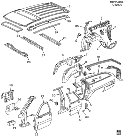 BODY MOLDINGS-SHEET METAL-REAR COMPARTMENT HARDWARE-ROOF HARDWARE Buick Estate Wagon 1991-1996 B35 SHEET METAL/BODY PART 2 SIDE FRAME, DOOR & ROOF