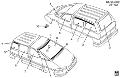 WINDSHIELD-WIPER-MIRRORS-INSTRUMENT PANEL-CONSOLE-DOORS Chevrolet Lumina APV 1990-1996 U GLASS IDENTIFICATION
