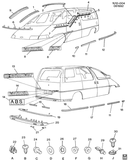 BODY MOLDINGS-SHEET METAL-REAR COMPARTMENT HARDWARE-ROOF HARDWARE Chevrolet Lumina APV 1991-1992 U MOLDINGS/BODY