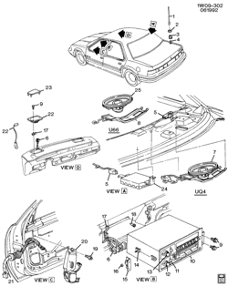 BODY MOUNTING-AIR CONDITIONING-AUDIO/ENTERTAINMENT Chevrolet Lumina 1990-1991 W69 AUDIO SYSTEM