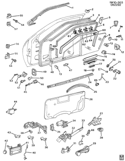 WINDSHIELD-WIPER-MIRRORS-INSTRUMENT PANEL-CONSOLE-DOORS Chevrolet Lumina 1990-1991 W69 DOOR HARDWARE/FRONT