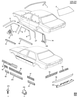 BODY MOLDINGS-SHEET METAL-REAR COMPARTMENT HARDWARE-ROOF HARDWARE Chevrolet Cavalier 1992-1993 J69 MOLDINGS/BODY