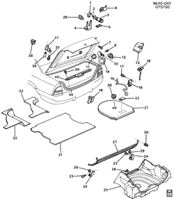BODY MOLDINGS-SHEET METAL-REAR COMPARTMENT HARDWARE-ROOF HARDWARE Chevrolet Cavalier 1992-1994 J37-69 REAR COMPARTMENT HARDWARE & TRIM