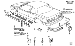 BODY MOLDINGS-SHEET METAL-REAR COMPARTMENT HARDWARE-ROOF HARDWARE Buick Regal 1993-1993 W57 MOLDINGS/BODY-BELOW BELT(BX4)
