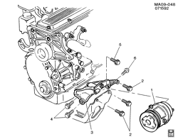 КРЕПЛЕНИЕ КУЗОВА-КОНДИЦИОНЕР-АУДИОСИСТЕМА Buick Century 1993-1996 A A/C COMPRESSOR MOUNTING (LN2)