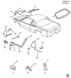 BODY MOLDINGS-SHEET METAL-REAR COMPARTMENT HARDWARE-ROOF HARDWARE Buick Regal 1992-1993 W57 MOLDINGS/BODY ABOVE BELT