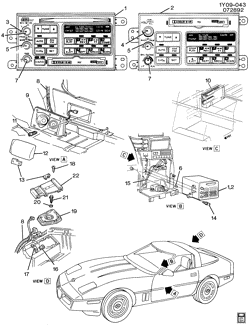 BODY MOUNTING-AIR CONDITIONING-AUDIO/ENTERTAINMENT Chevrolet Corvette 1993-1996 Y AUDIO SYSTEM (UX0)