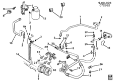 КРЕПЛЕНИЕ КУЗОВА-КОНДИЦИОНЕР-АУДИОСИСТЕМА Chevrolet Corsica 1992-1992 L A/C REFRIGERATION SYSTEM-V6-3.1L (LH0/3.1T)