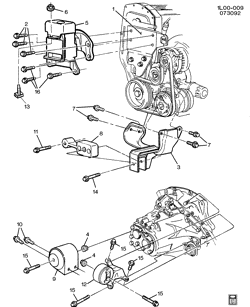 6-ЦИЛИНДРОВЫЙ ДВИГАТЕЛЬ Chevrolet Corsica 1993-1994 L ENGINE & TRANSMISSION MOUNTING-L4-2.3L (LG0/2.3A)