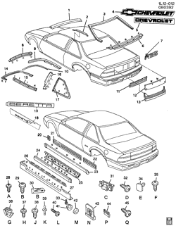 МОЛДИНГИ КУЗОВА-ЛИСТОВОЙ МЕТАЛ-ФУРНИТУРА ЗАДНЕГО ОТСЕКА-ФУРНИТУРА КРЫШИ Chevrolet Beretta 1992-1992 L37 MOLDINGS/BODY