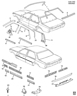BODY MOLDINGS-SHEET METAL-REAR COMPARTMENT HARDWARE-ROOF HARDWARE Chevrolet Cavalier 1991-1991 J69 MOLDINGS/BODY