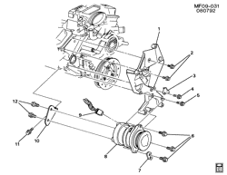 КРЕПЛЕНИЕ КУЗОВА-КОНДИЦИОНЕР-АУДИОСИСТЕМА Pontiac Firebird 1993-1997 F A/C COMPRESSOR MOUNTING (LT1/5.7P)