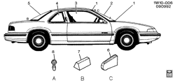 WINDSHIELD-WIPER-MIRRORS-INSTRUMENT PANEL-CONSOLE-DOORS Chevrolet Lumina 1991-1994 W27 GLASS IDENTIFICATION/BODY