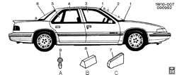 WINDSHIELD-WIPER-MIRRORS-INSTRUMENT PANEL-CONSOLE-DOORS Chevrolet Lumina 1991-1994 W69 GLASS IDENTIFICATION/BODY