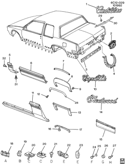 BODY MOLDINGS-SHEET METAL-REAR COMPARTMENT HARDWARE-ROOF HARDWARE Cadillac Fleetwood Sixty Special 1991-1993 C47 MOLDINGS/BODY-BELOW BELT
