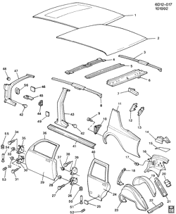 BODY MOLDINGS-SHEET METAL-REAR COMPARTMENT HARDWARE-ROOF HARDWARE Cadillac Fleetwood Brougham 1993-1994 D SHEET METAL/BODY PART 2 SIDE FRAME, DOOR & ROOF