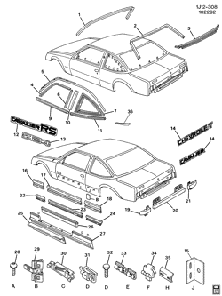 BODY MOLDINGS-SHEET METAL-REAR COMPARTMENT HARDWARE-ROOF HARDWARE Chevrolet Cavalier 1991-1991 J37 MOLDINGS/BODY